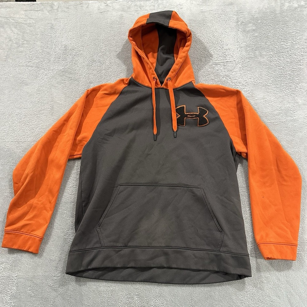 Under Armour Hoodie Men's XL Sweatshirt Pullover Loose Fit Active Orange Gray